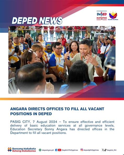 Angara directs offices to fill all vacant positions in DepEd.